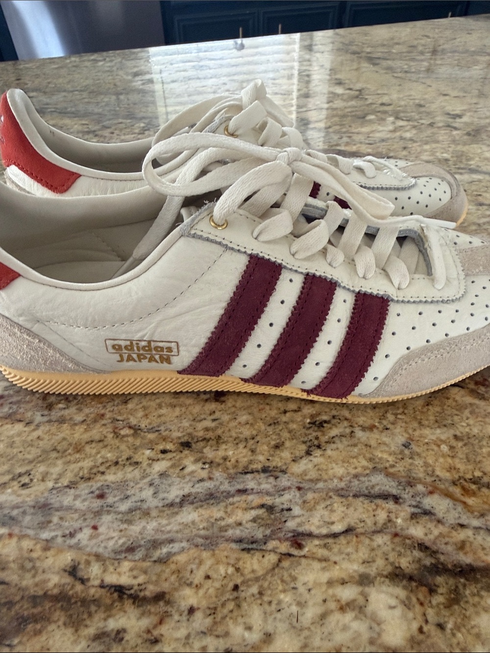 White Leather Sneakers with Burgundy Stripes - Picture 2 of 6